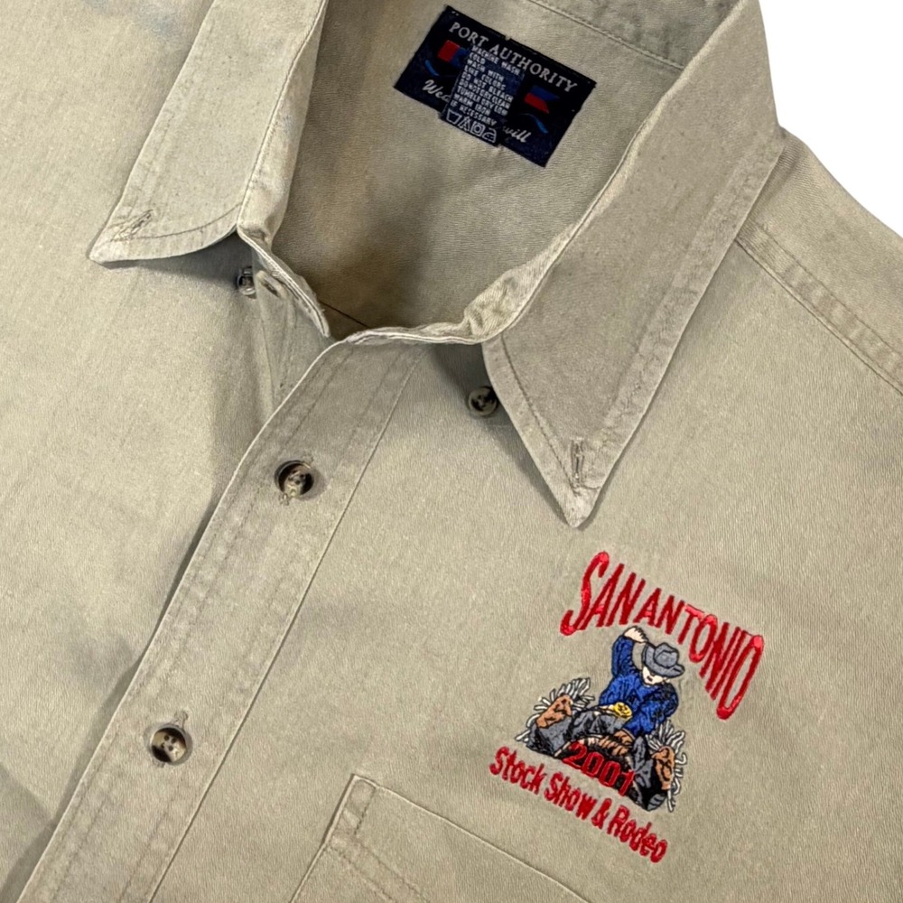 Vintage 2001 San Antonio Stock Show Rodeo Shirt Medium Port Authority Khaki